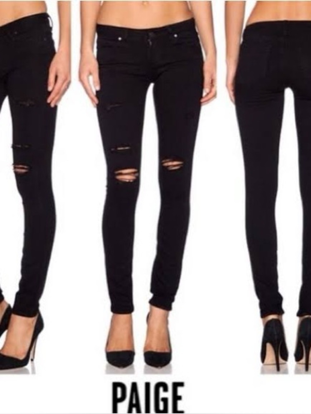 Y2K grunge PAIGE Black Women's Skinny Jeans with Distressed Knees